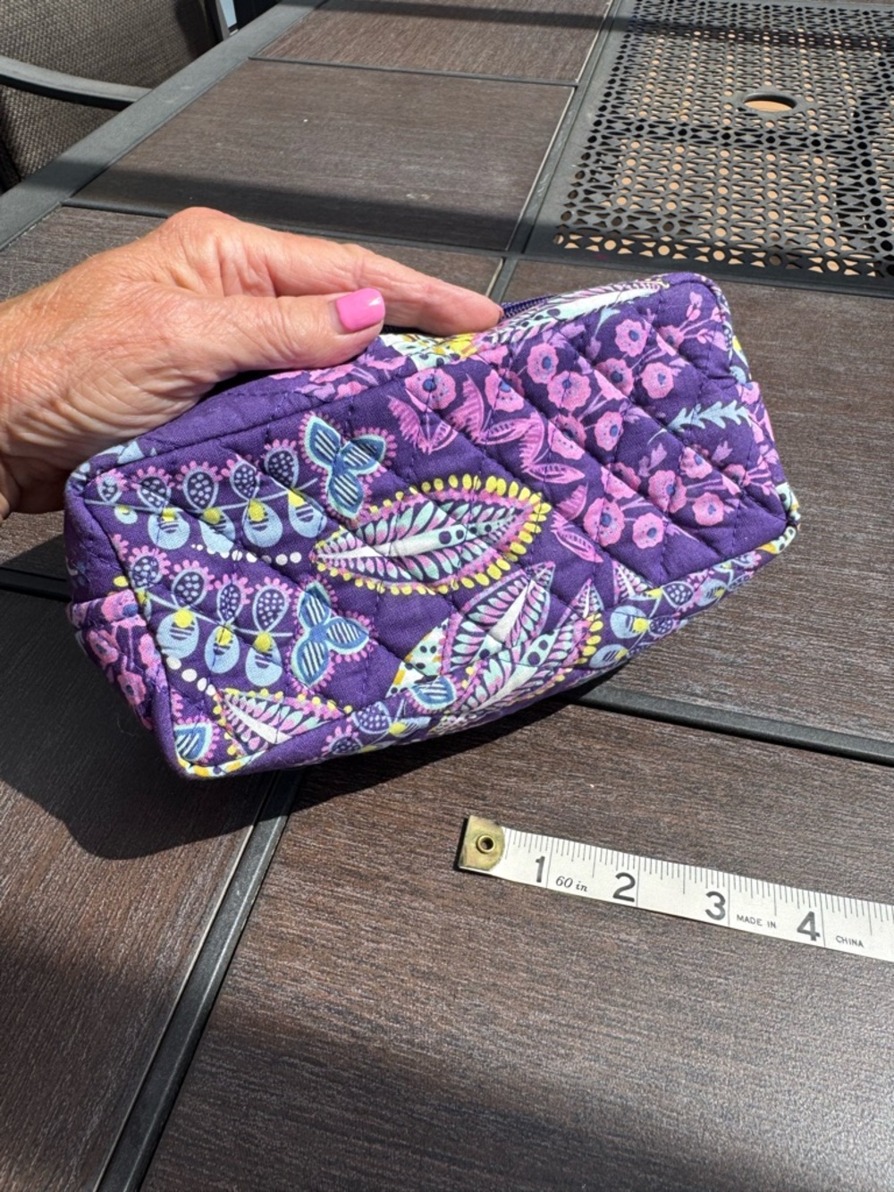 Vera Bradley Purple Floral Quilted Cosmetic Pouch with Pink Accents